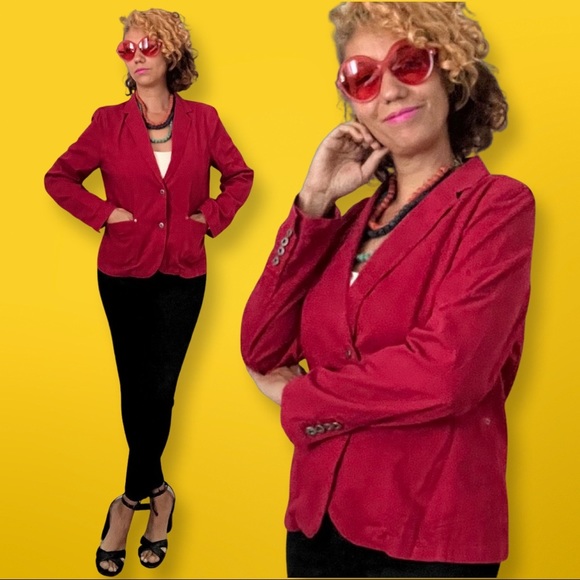 Berry Red Laura Leigh Ltd. Size 10 100% Cotton   Jacket Blazer   W/deep Pockets - Picture 1 of 11